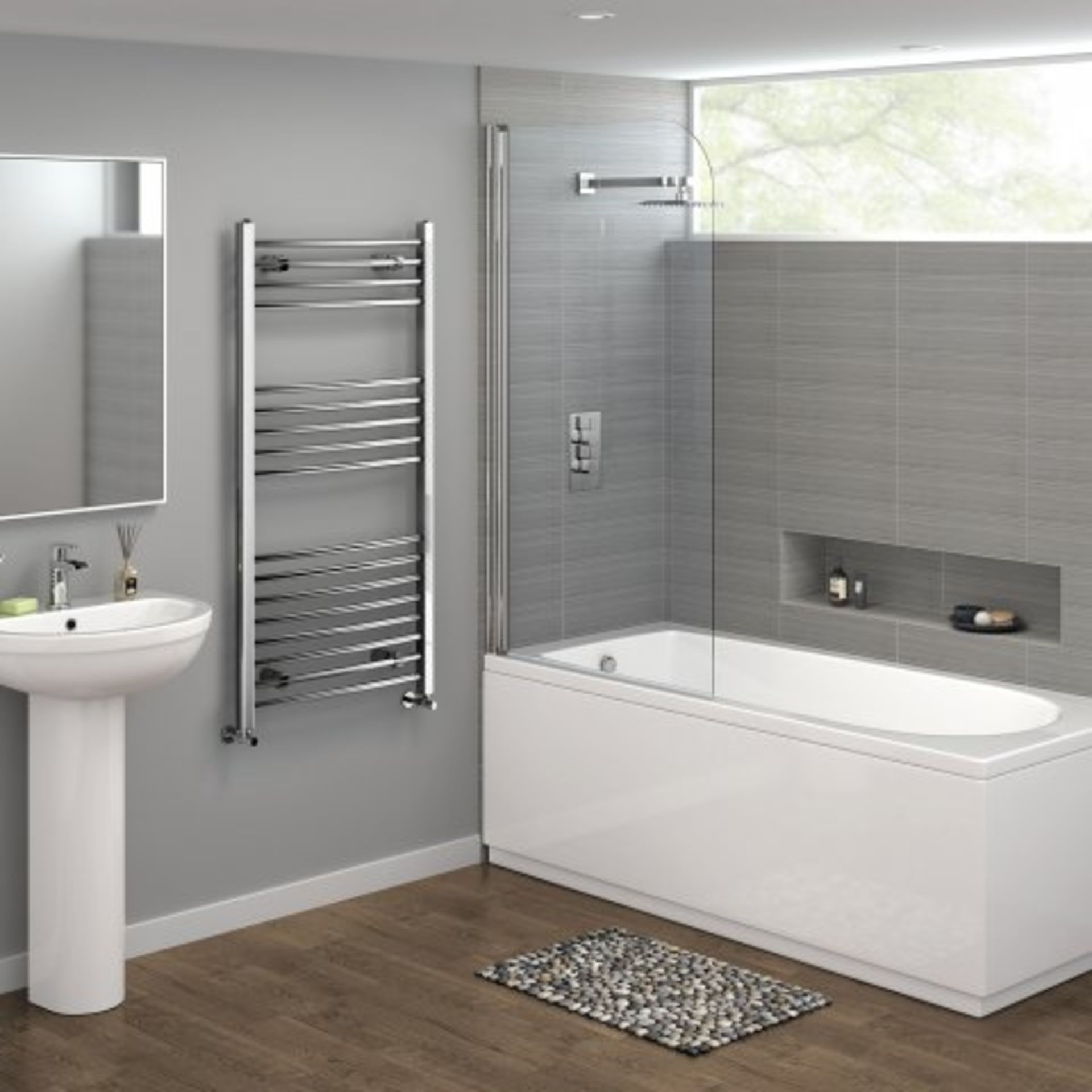 (I43) 1200x600mm - 20mm Tubes - Chrome Curved Rail Ladder Towel Radiator Our Nancy 1200x600mm Chrome - Bild 2 aus 5