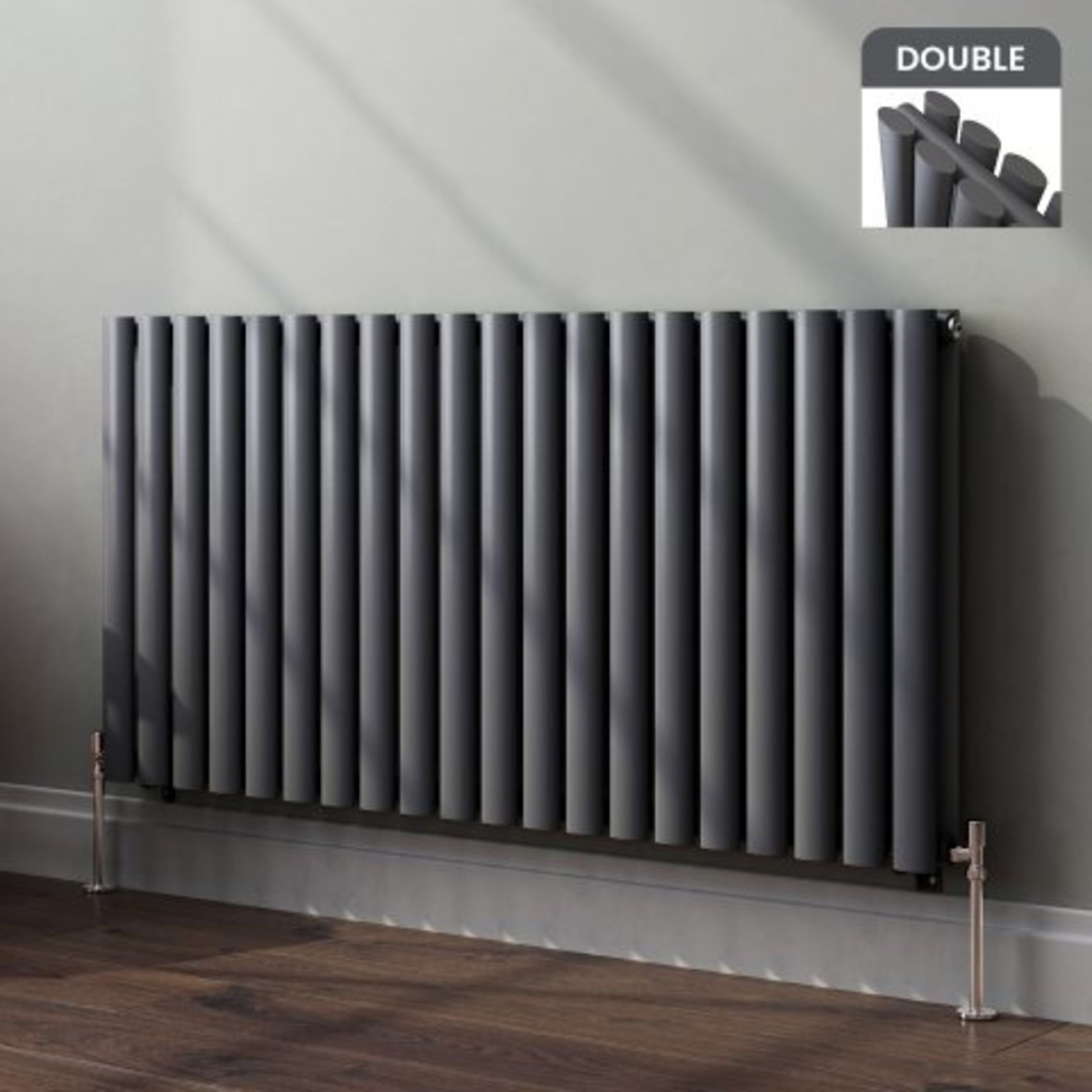 (I48) 600x1200mm Anthracite Double Panel Oval Tube Horizontal Radiator RRP £407.99 Designer Touch