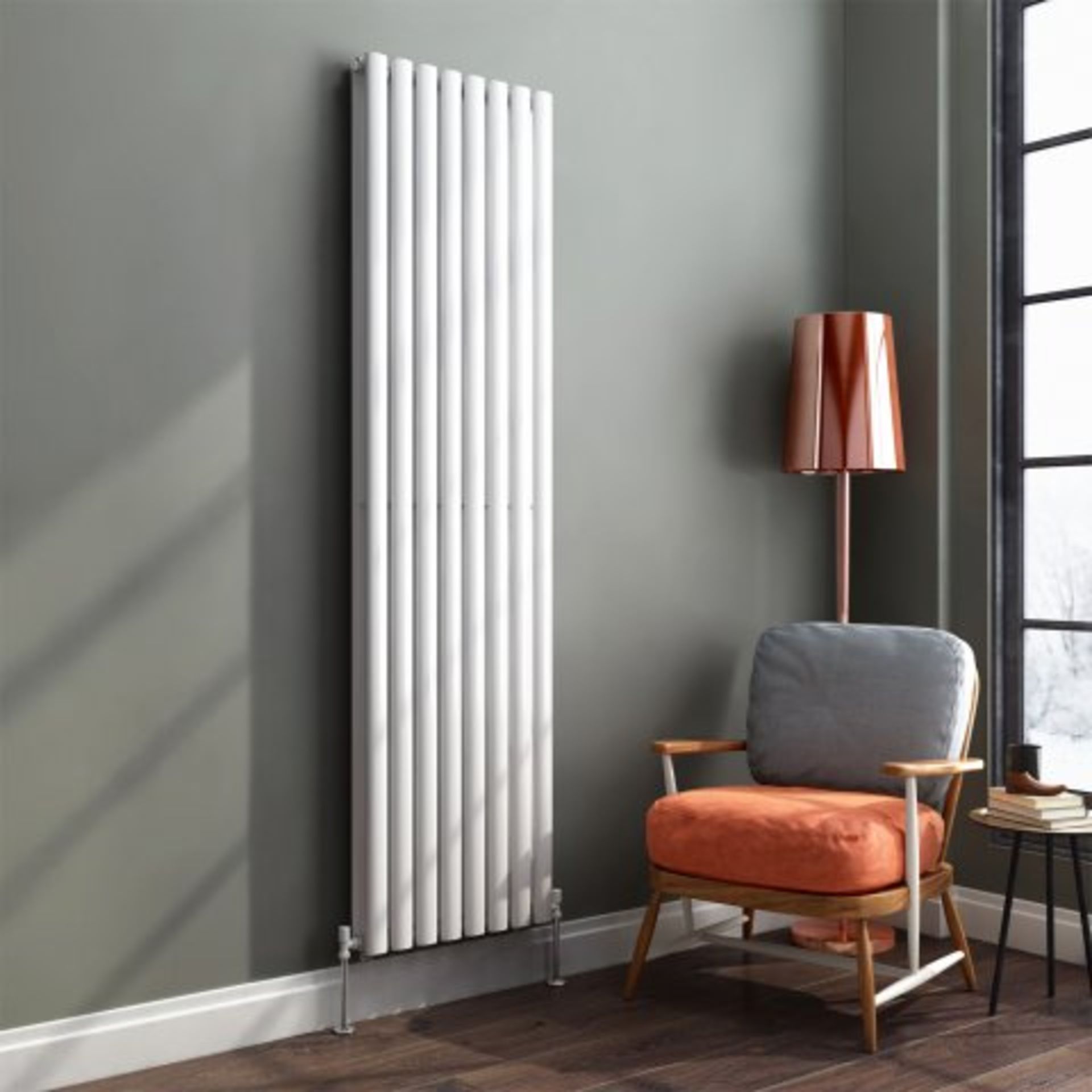 (I80) 1800x480mm Gloss White Double Oval Tube Vertical Radiator RRP £499.99 Designer Touch This - Image 2 of 3