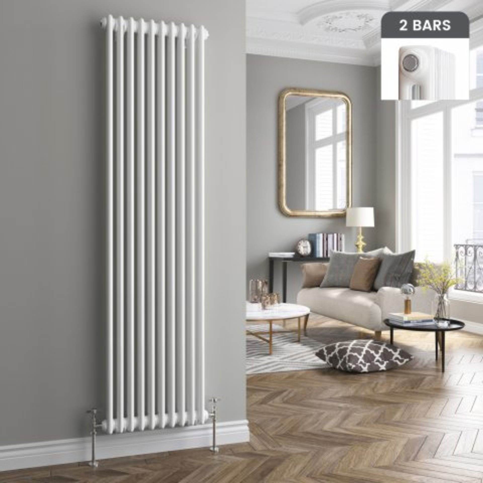 (I38) 1800x465mm White Double Panel Vertical Colosseum Traditional Radiator RRP £329.99 Classic - Bild 2 aus 2