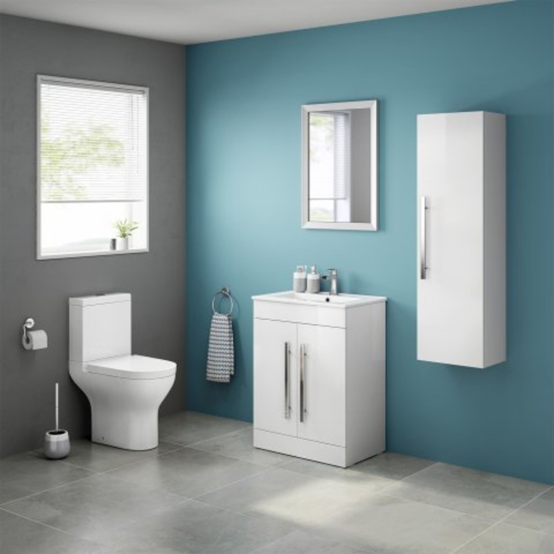 (I206) 600mm Avon High Gloss White Basin Cabinet - Floor Standing. RRP £499.99. COMES COMPLETE - Image 2 of 4