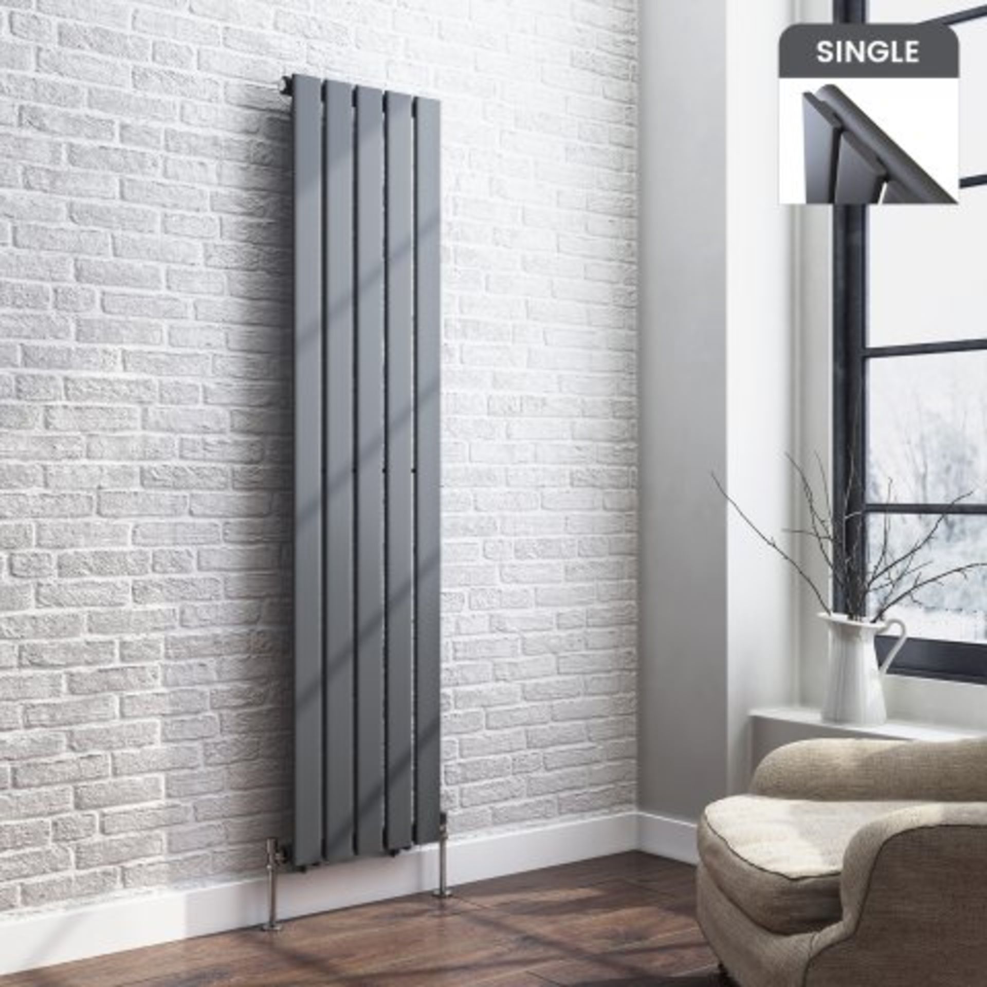 (I4) 1600x376mm Anthracite Single Flat Panel Vertical Radiator RRP £275.99 Designer Touch Ultra-