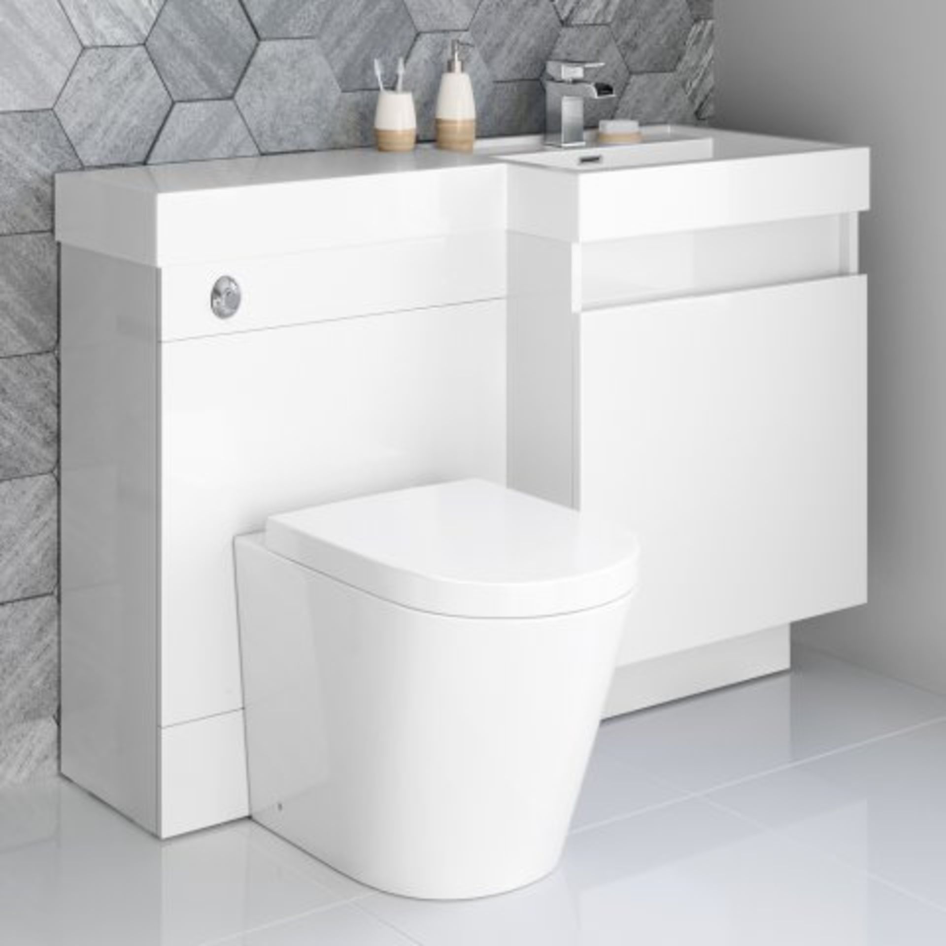 (I1) 1206mm Olympia Gloss White Drawer Vanity Unit Set. - Lyon Pan. RRP £1,074. Our combined