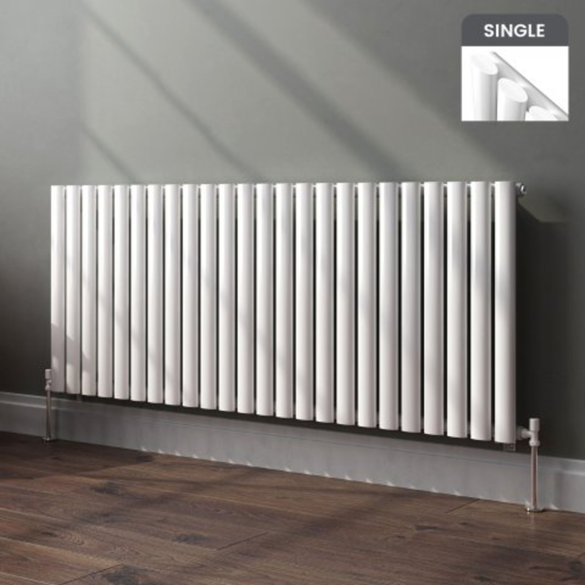 (I77) 600x1440mm Gloss White Single Panel Oval Tube Horizontal Radiator RRP £523.99 Designer Touch