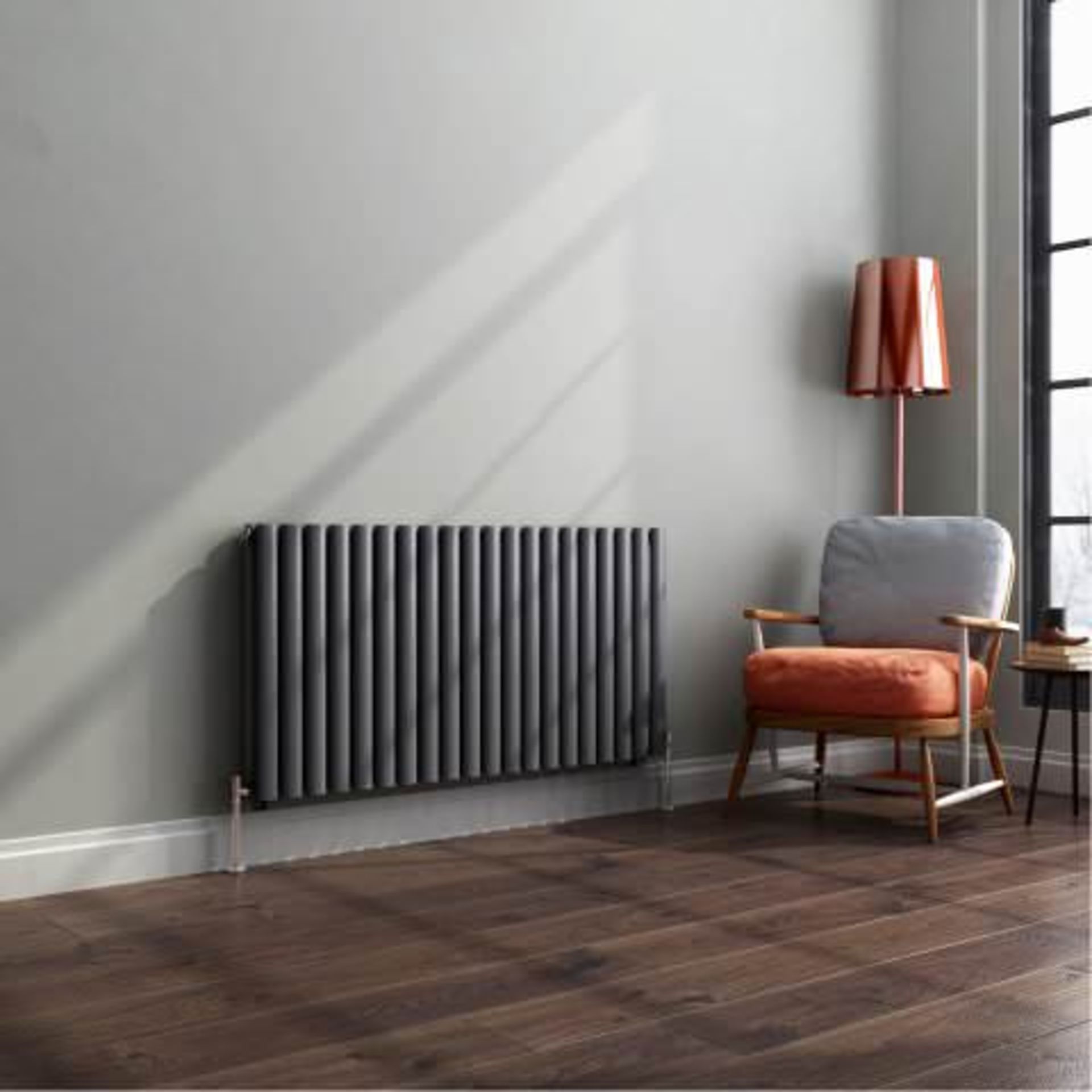 (I48) 600x1200mm Anthracite Double Panel Oval Tube Horizontal Radiator RRP £407.99 Designer Touch - Bild 2 aus 3