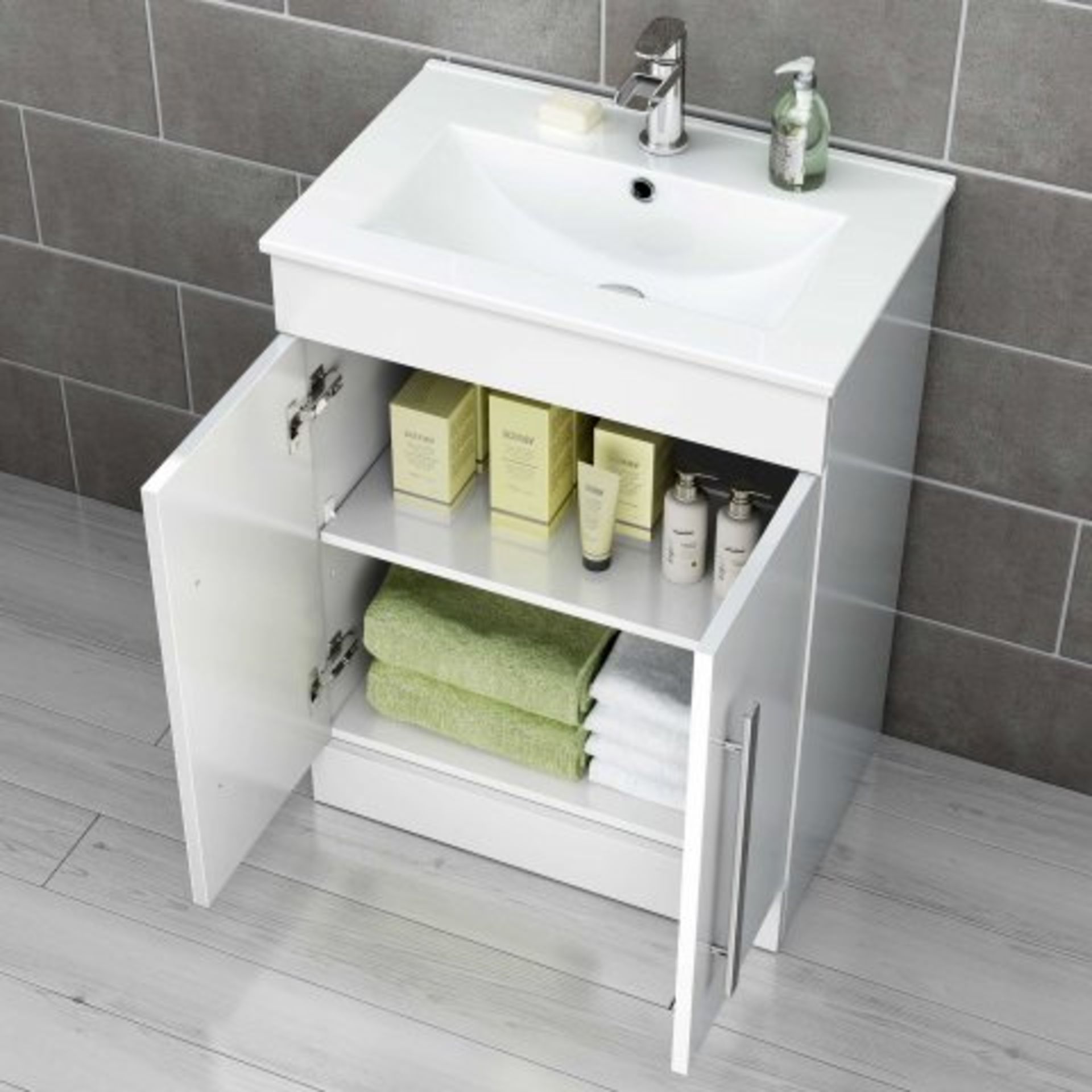 (I206) 600mm Avon High Gloss White Basin Cabinet - Floor Standing. RRP £499.99. COMES COMPLETE - Image 3 of 4