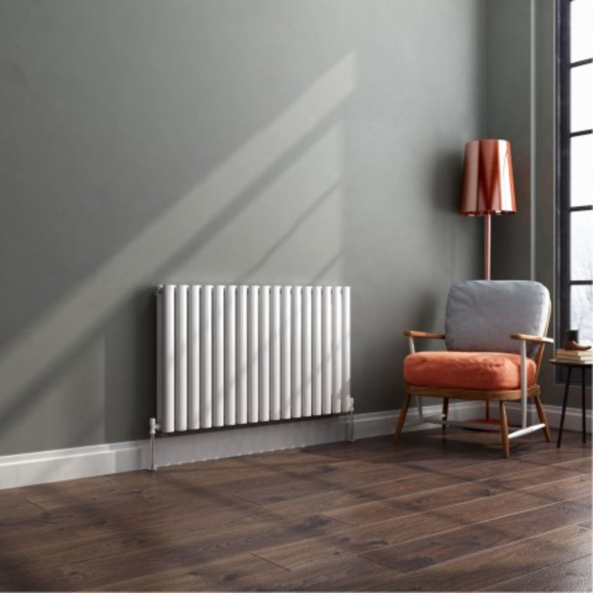 (I76) 600x1020mm Gloss White Double Panel Oval Tube Horizontal Radiator RRP £359.99 Designer Touch - Bild 2 aus 4