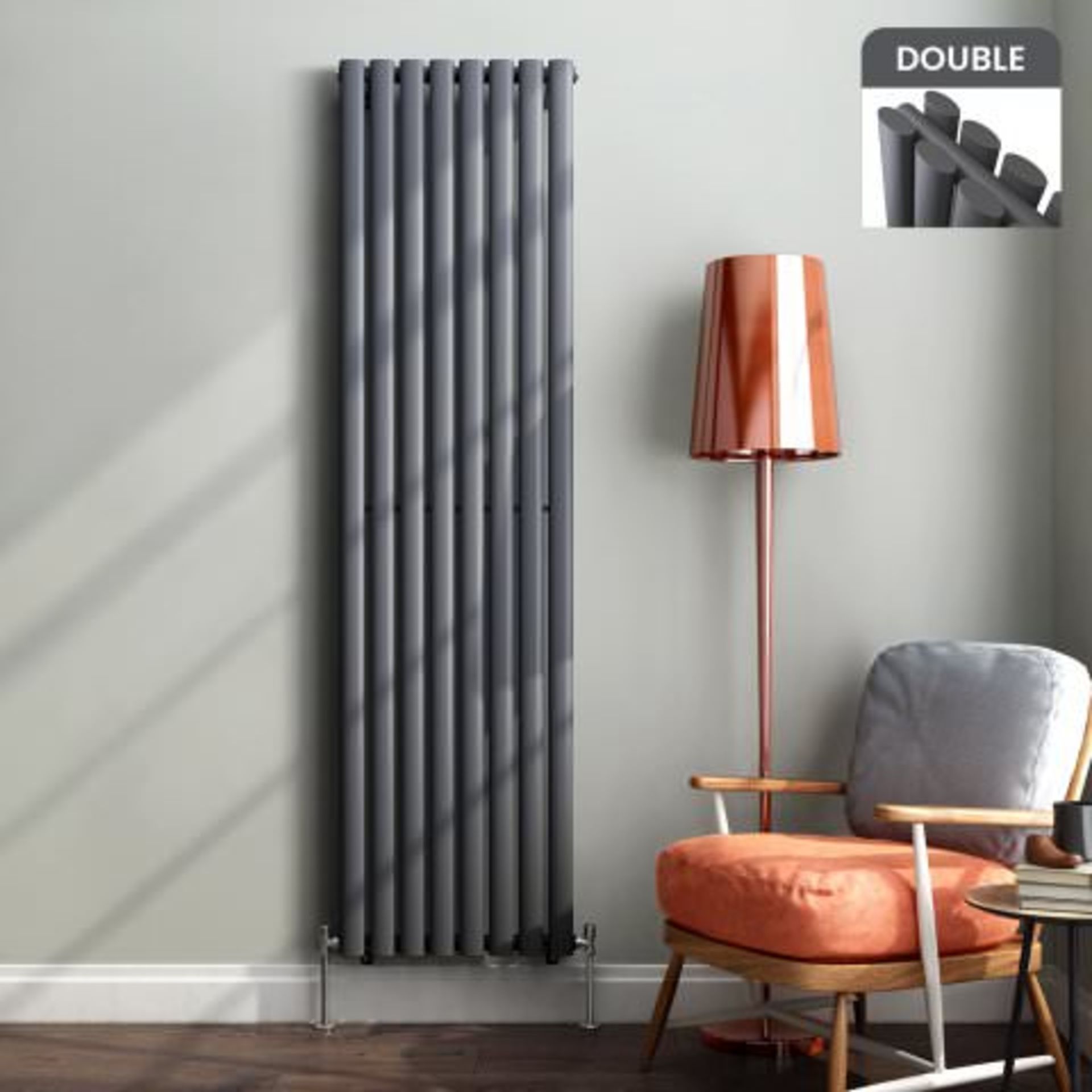 (I35) 1800x480mm Anthracite Double Oval Tube Vertical Premium Radiator RRP £319.99 Attention to - Image 3 of 3