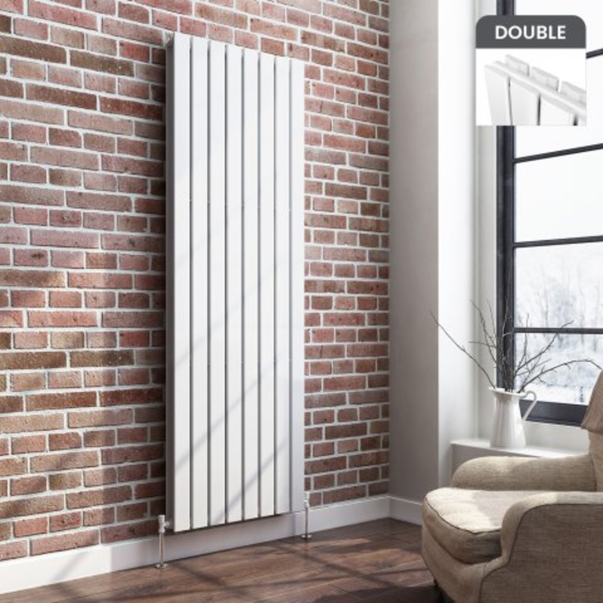 (I13) 1800x608mm Gloss White Double Flat Panel Vertical Radiator - Premium RRP £599.99. Attention to