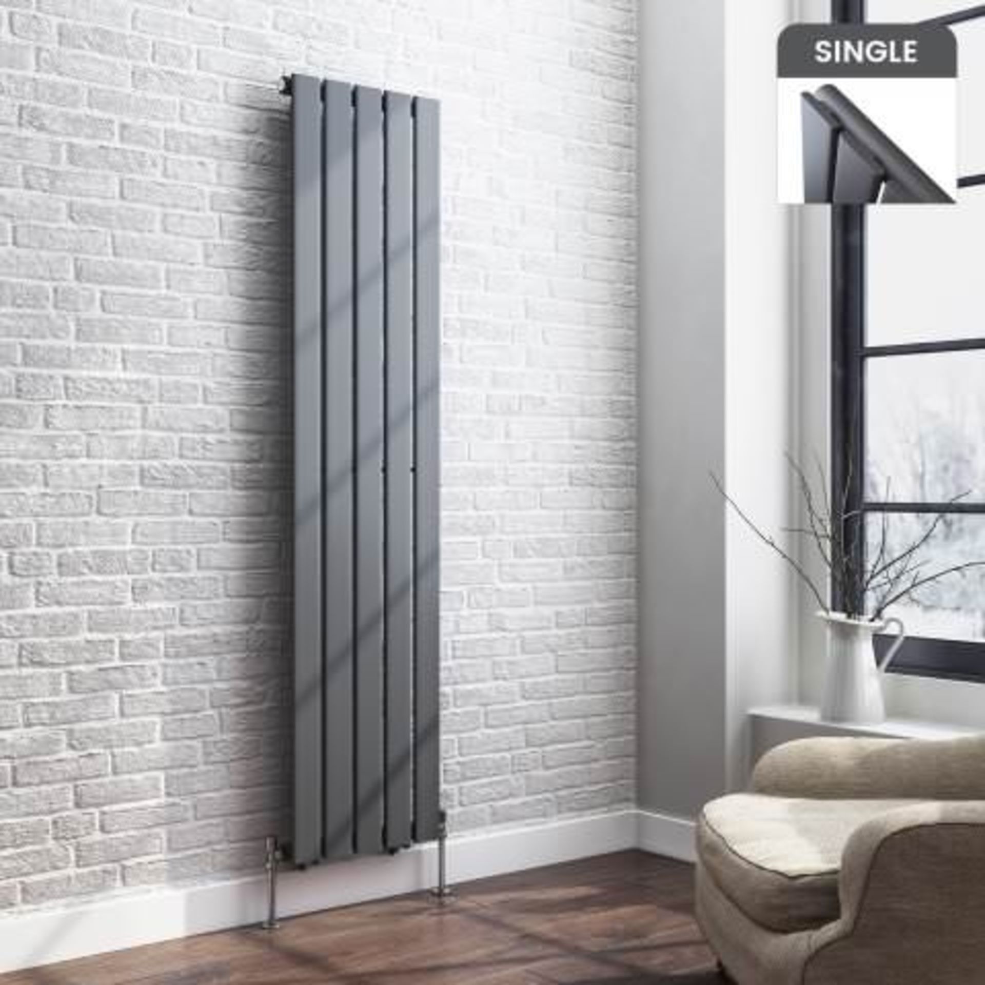 (I4) 1600x376mm Anthracite Single Flat Panel Vertical Radiator RRP £275.99 Designer Touch Ultra- - Image 3 of 3
