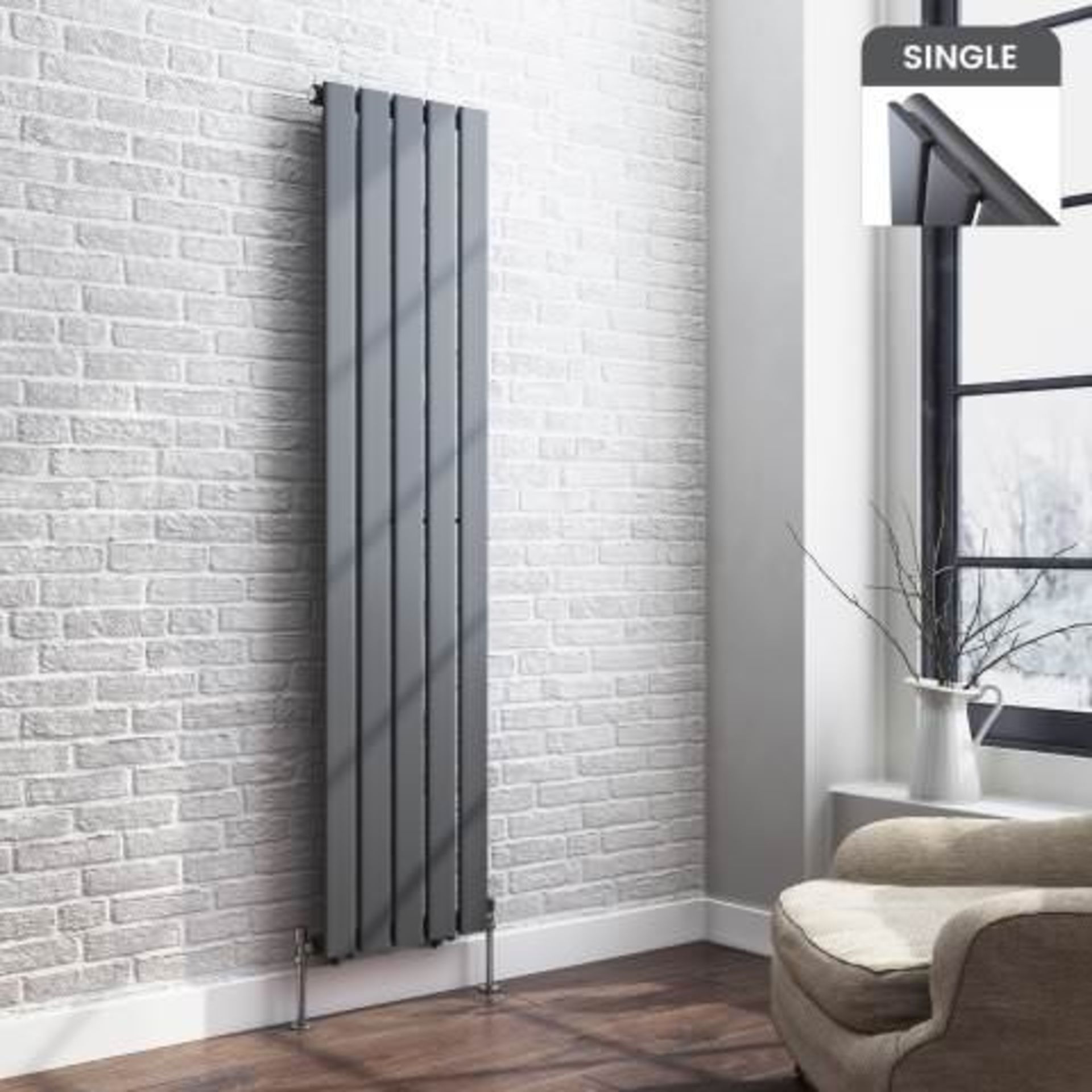 (I4) 1600x376mm Anthracite Single Flat Panel Vertical Radiator RRP £275.99 Designer Touch Ultra- - Bild 3 aus 3