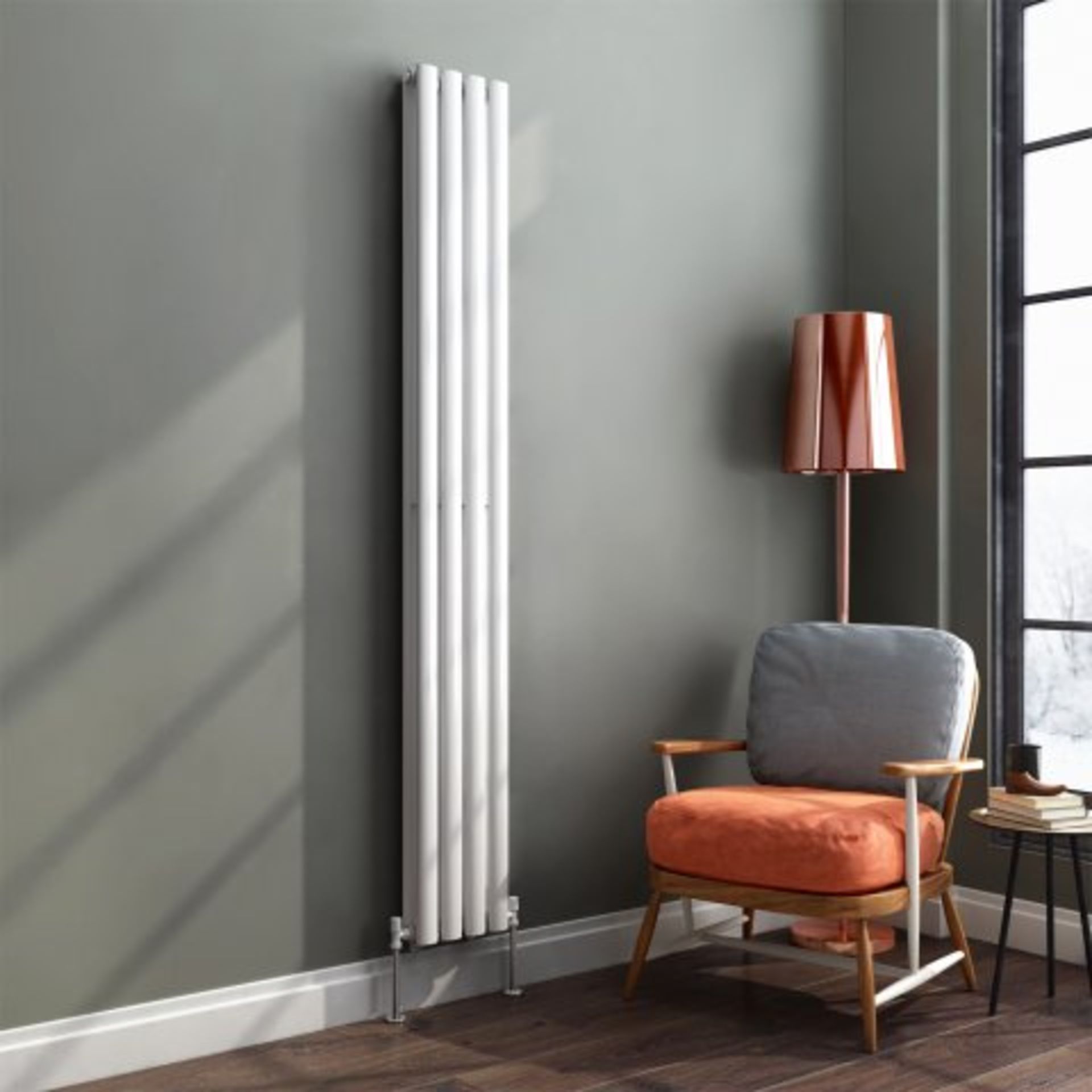 (I175) 1800x240mm Gloss White Double Oval Tube Vertical Radiator. RRP £282.99. Designer Touch This - Image 2 of 3