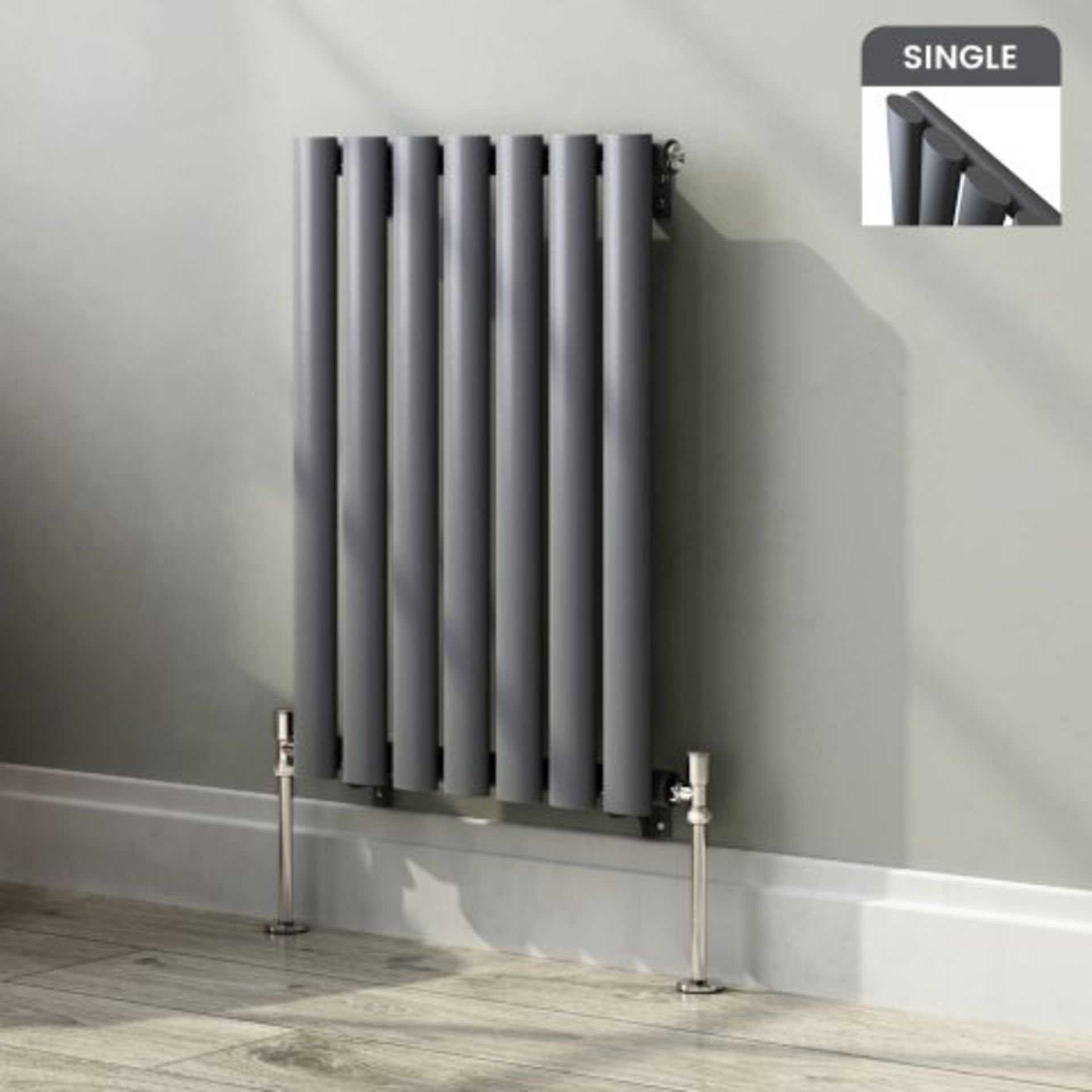 (I30) 600x420mm Anthracite Single Panel Oval Tube Horizontal Radiator. RRP £219.99. Designer Touch