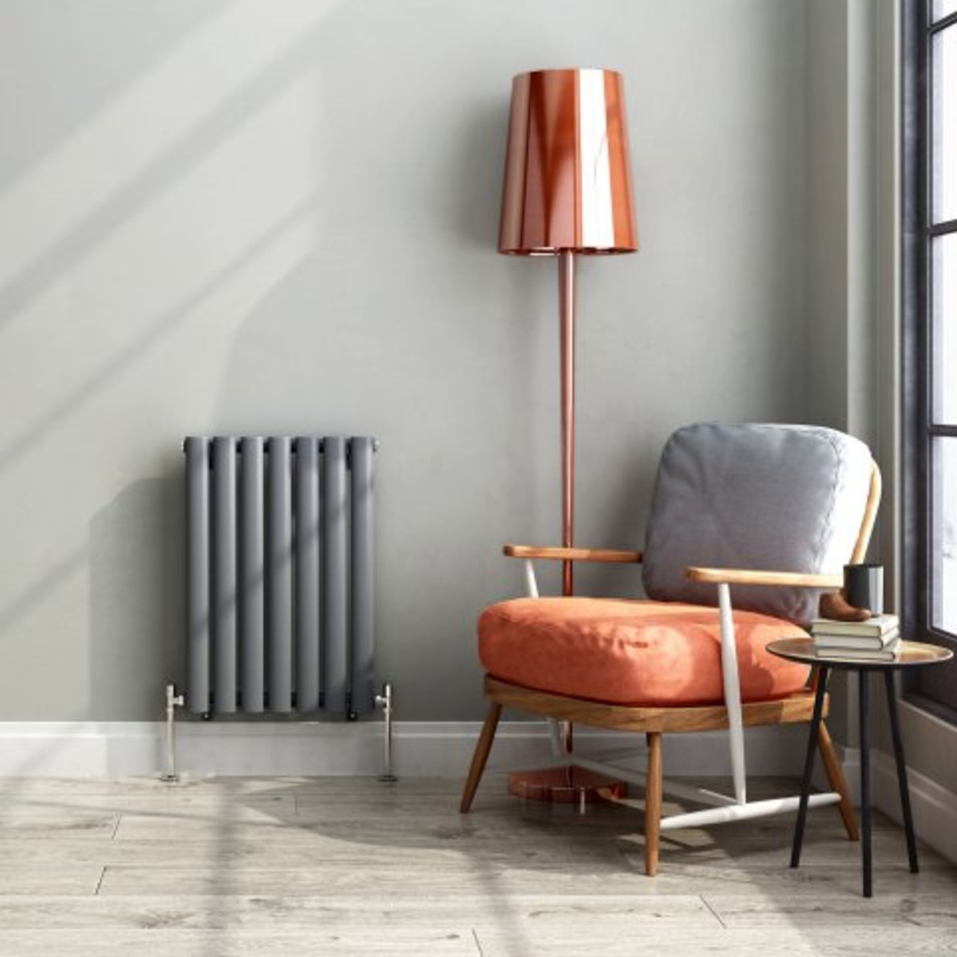 (I30) 600x420mm Anthracite Single Panel Oval Tube Horizontal Radiator. RRP £219.99. Designer Touch - Bild 3 aus 3