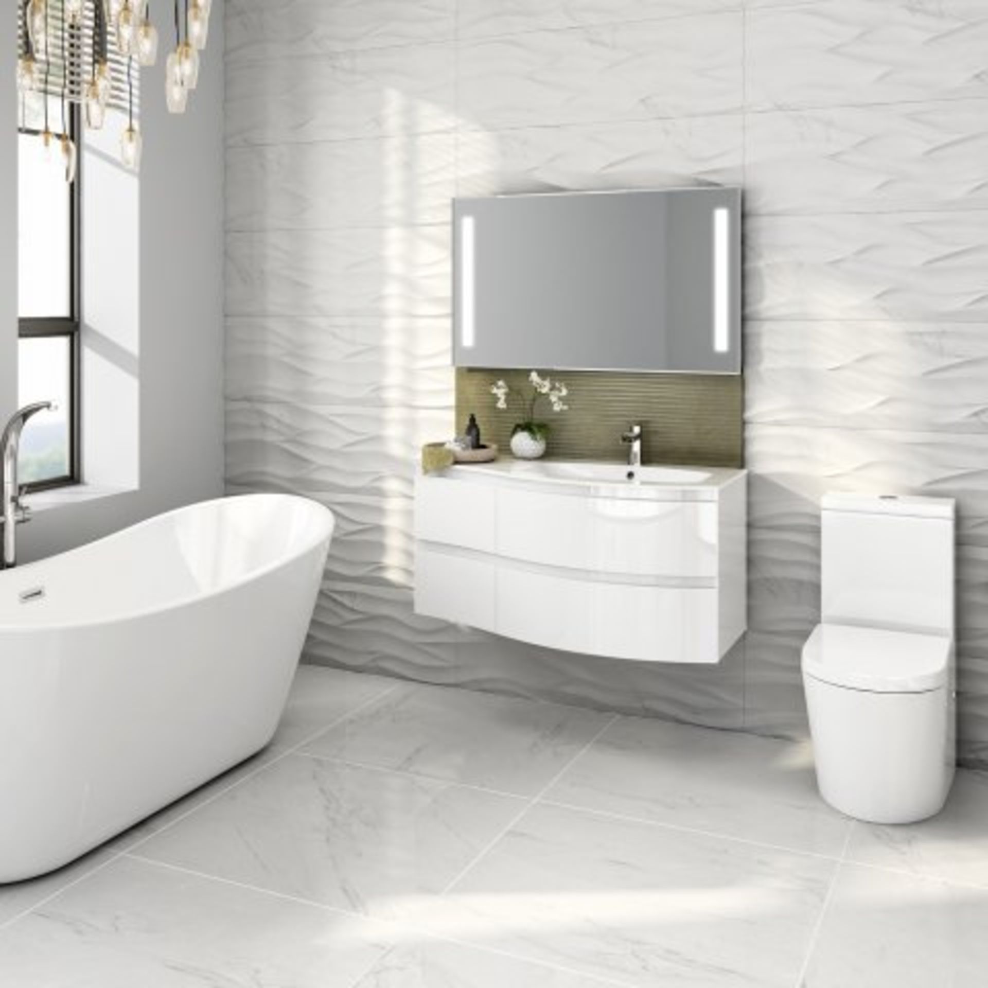 (I2) 1040mm Amelie High Gloss White Curved Vanity Unit - Right Hand - Wall Hung. RRP £1,249. COMES - Image 2 of 5