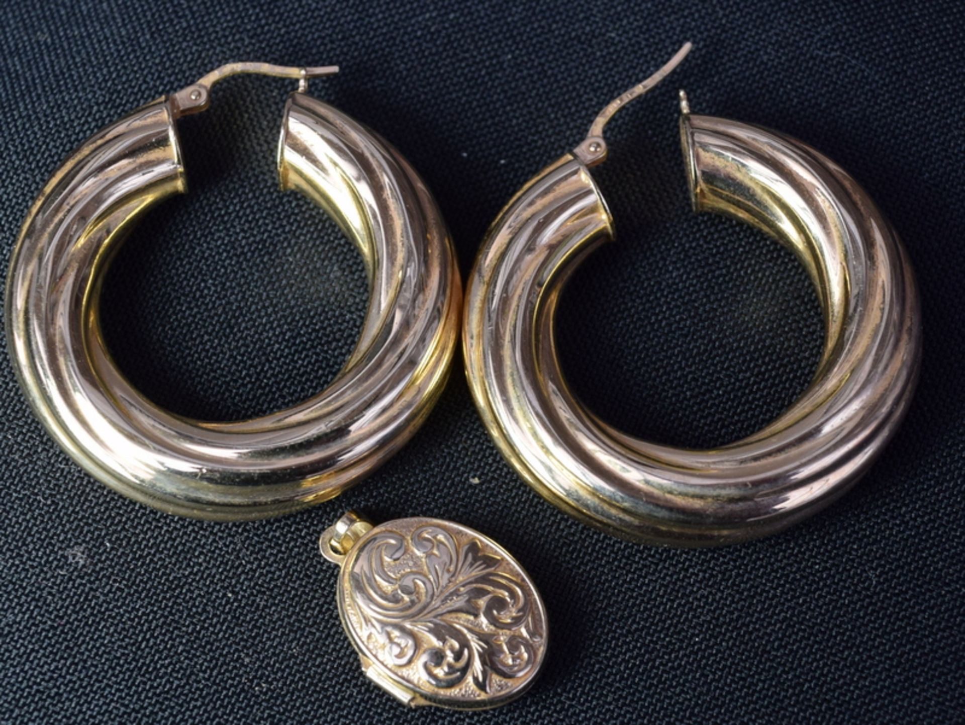 Pair Of 9ct Gold Hoop Earrings And Small Locket