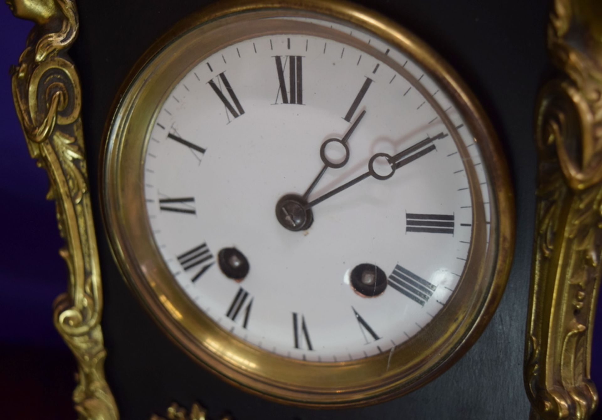 Antique French Ebonised And Bronze Rococco Mantel Clock - Image 2 of 6