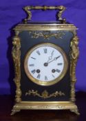 Antique French Ebonised And Bronze Rococco Mantel Clock