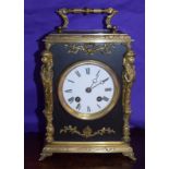 Antique French Ebonised And Bronze Rococco Mantel Clock