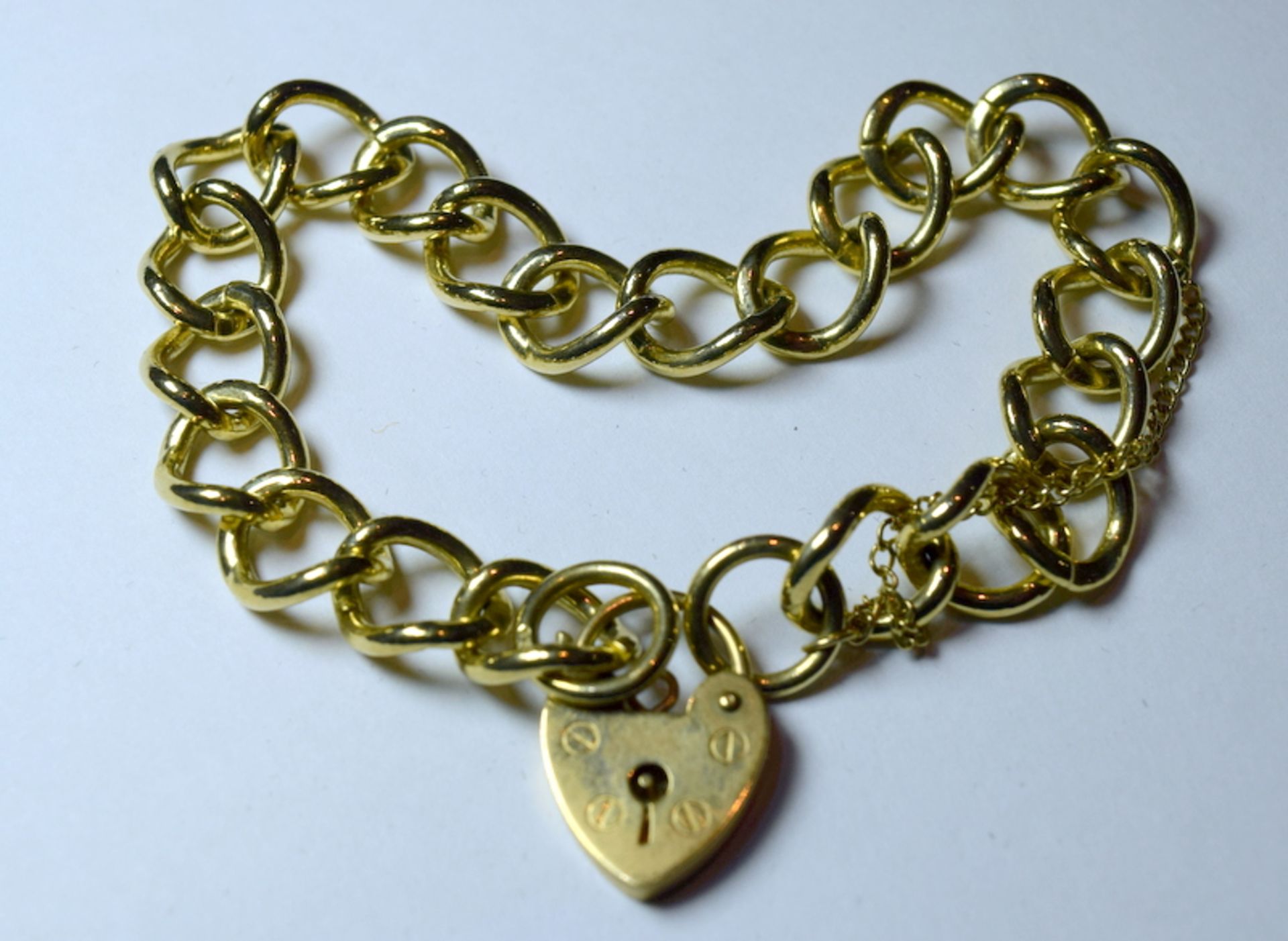 Heavy 9ct Gold Lady's Chain Bracelet With Padlock And Safety Chain