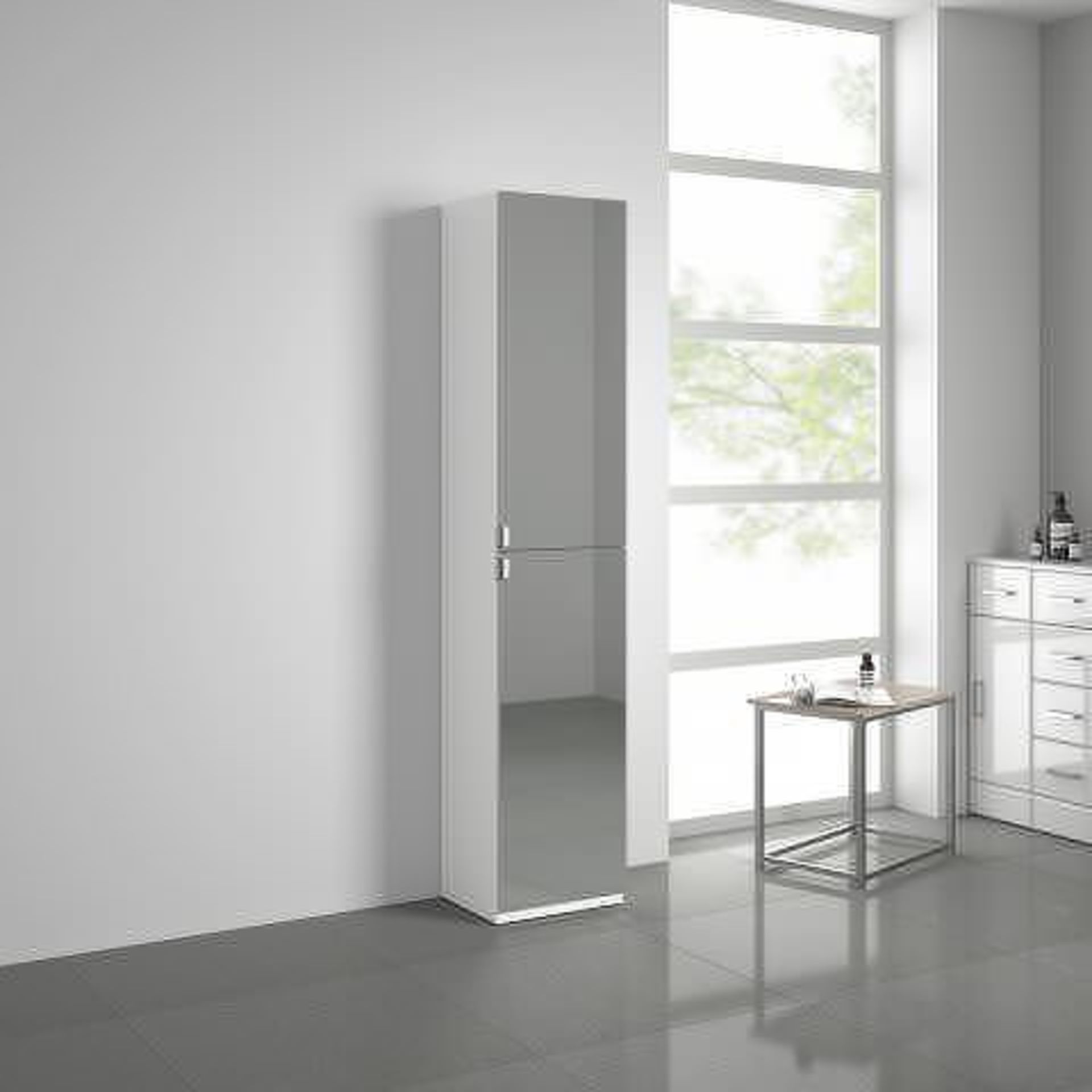 (T130) 1700x350mm Mirrored Door Matte White Tall Storage Cabinet - Floor Standing RRP £339.99 - Image 2 of 4