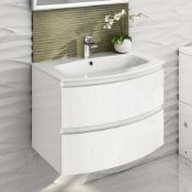 (T2) 700mm Amelie High Gloss White Curved Vanity Unit - Wall Hung. RRP £749.99. COMES COMPLETE