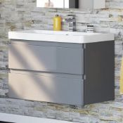 (T4) 800mm Denver II Gloss Grey Built In Basin Drawer Unit - Wall Hung. RRP £599.99. COMES