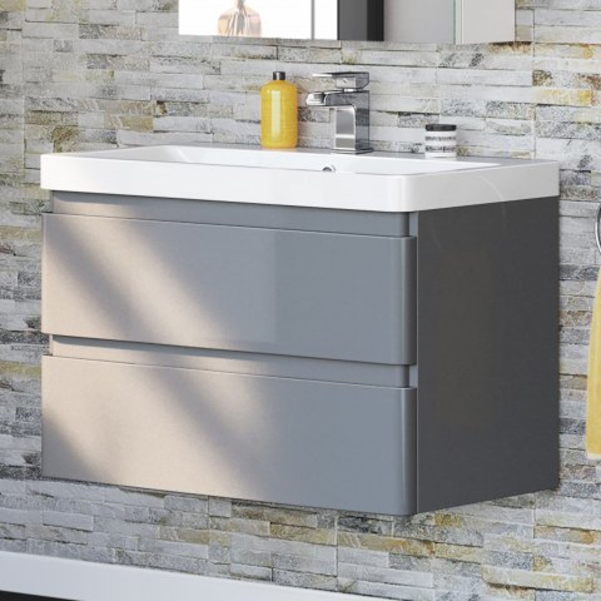 (T4) 800mm Denver II Gloss Grey Built In Basin Drawer Unit - Wall Hung. RRP £599.99. COMES