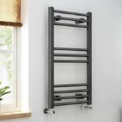 (T7) 800x450mm - 20mm Tubes - Anthracite Heated Straight Rail Ladder Towel Radiator Dual use, can be