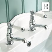 (T46) Regal Twin Hot & Cold Traditional Chrome Lever Basin Sink Taps Chrome Plated Solid Brass Mixer