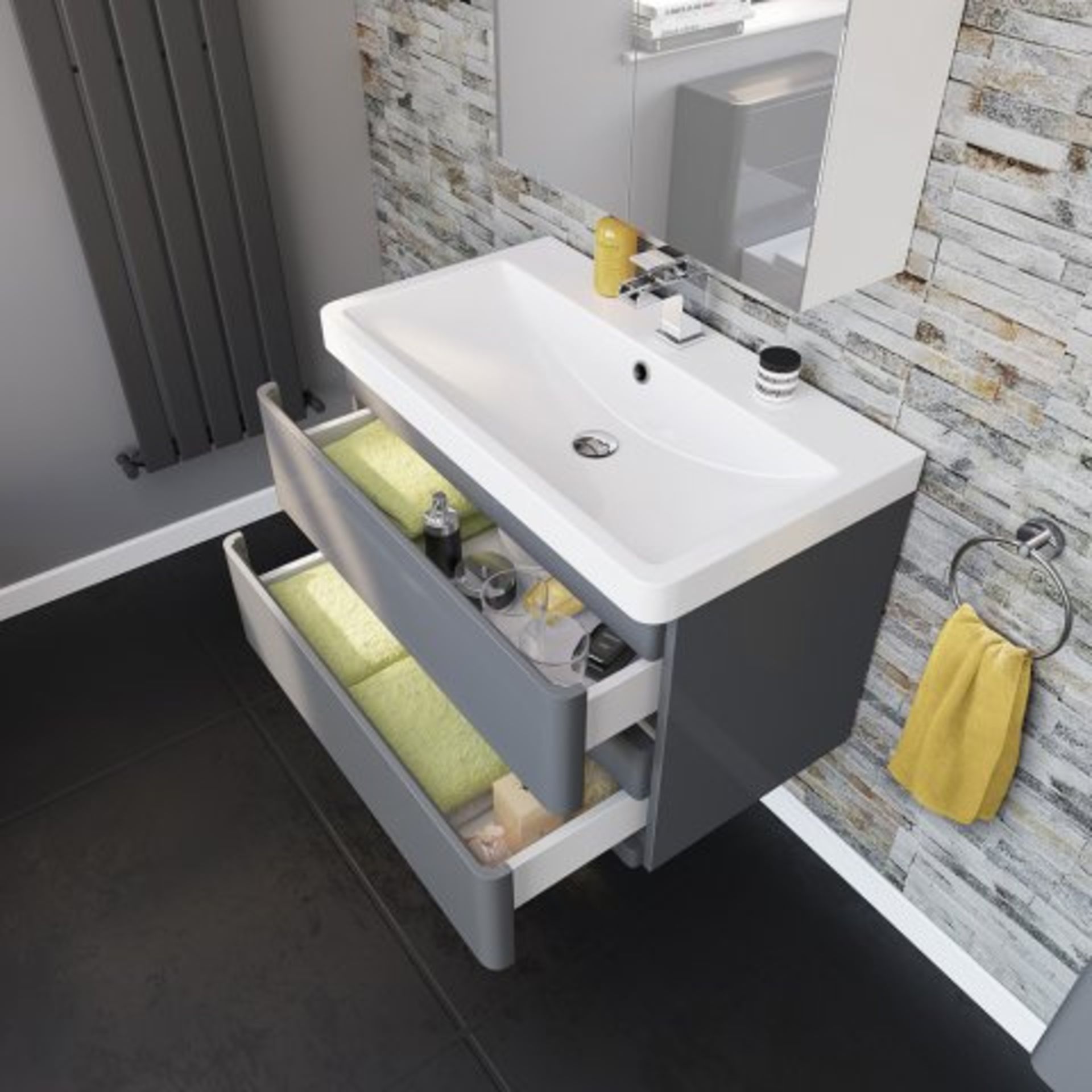 (T4) 800mm Denver II Gloss Grey Built In Basin Drawer Unit - Wall Hung. RRP £599.99. COMES - Image 2 of 3