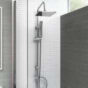 (T208) Square Exposed Thermostatic Shower Kit & Medium Shower Head. The straight lines and