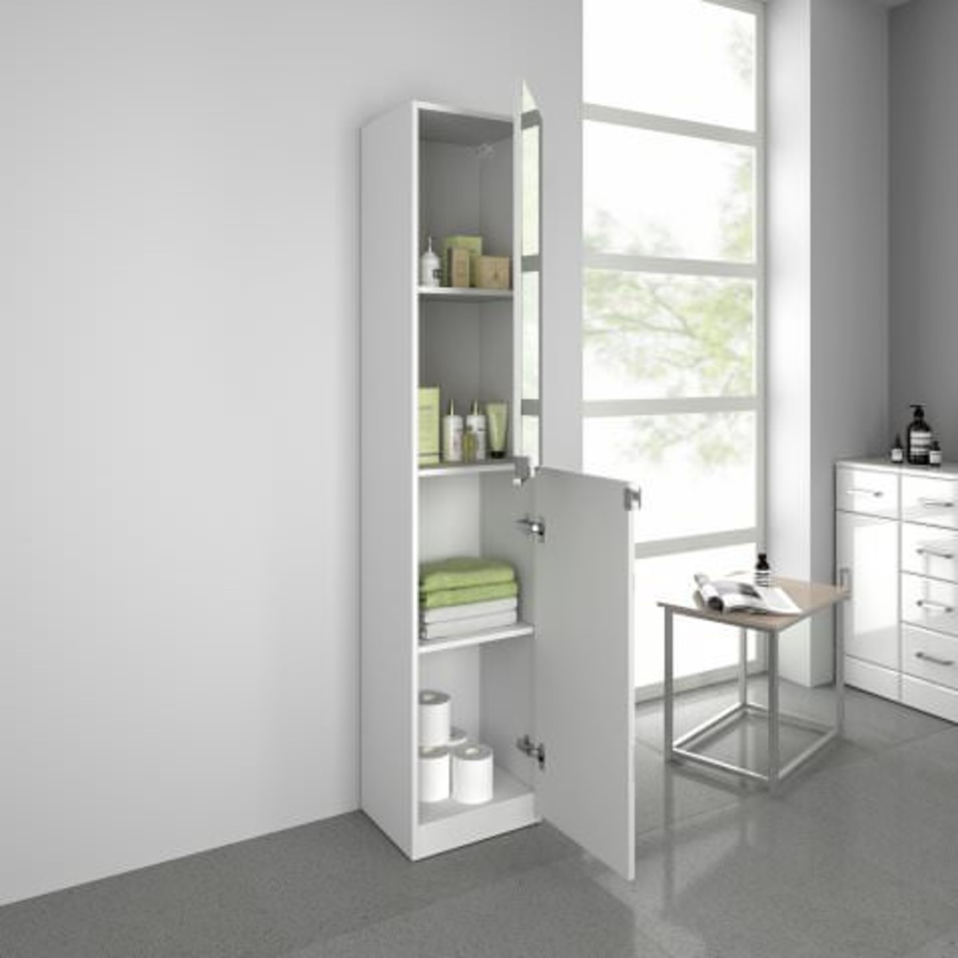 (T130) 1700x350mm Mirrored Door Matte White Tall Storage Cabinet - Floor Standing RRP £339.99 - Image 3 of 4