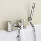 (J145) Melbourne Bath Mixer Taps with Hand Held Shower head. Chrome Plated Solid Brass 1/4 turn