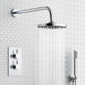 (J38) Round Concealed Thermostatic Shower, Medium Shower Head & Handheld Simplistic Style This