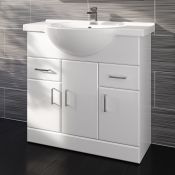 (J173) 850x330mm Quartz Gloss White Built In Basin Unit. RRP £499.99. COMES COMPLETE WITH BASIN.