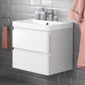 (J108) 600mm Denver II Gloss White Built In Basin Drawer Unit - Wall Hung. RRP £499.99. COMES