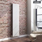(J171) 1600x376mm Gloss White Double Flat Panel Vertical Radiator. RRP £499.99. Made with low carbon