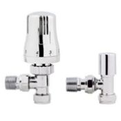 (J150) 15mm Standard Connection Thermostatic Angled Chrome Radiator Valves. Chrome Plated Solid
