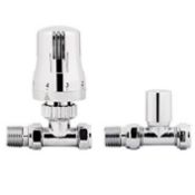 (J151) 15mm Standard Connection Thermostatic Straight Chrome Radiator Valves. Chrome Plated Solid