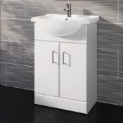 (J64) 550x300mm Quartz Gloss White Built In Basin Cabinet RRP £349.99. comes complete with basin