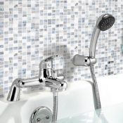 (W325) Sleek Modern Bathroom Chrome Bath Filler Mixer Tap with Hand Held Shower Presenting a