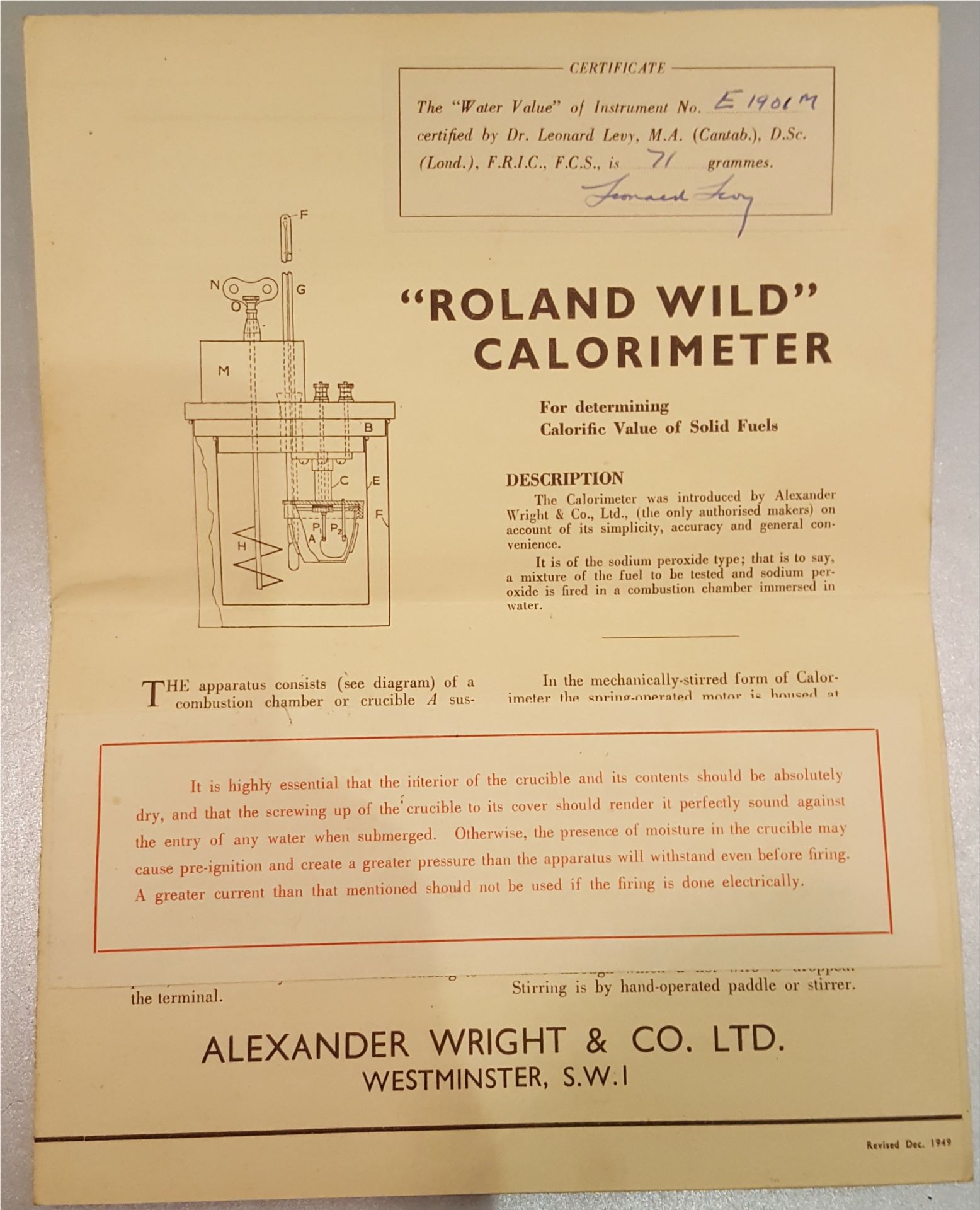 Antique Vintage Scientific Instrument, Roland Wild Calorimeter Alex Wright & Co. Westminster c1901 - Image 4 of 4