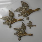 Vintage Retro Kitsch Wall Plaque Set of 4 Graduated Brass Flying Ducks