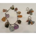 Vintage Retro Costume Jewellery Quartz Crystal Bracelet & Earrings