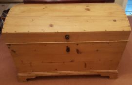 Vintage Large Pine Coffer Chest Planked Top