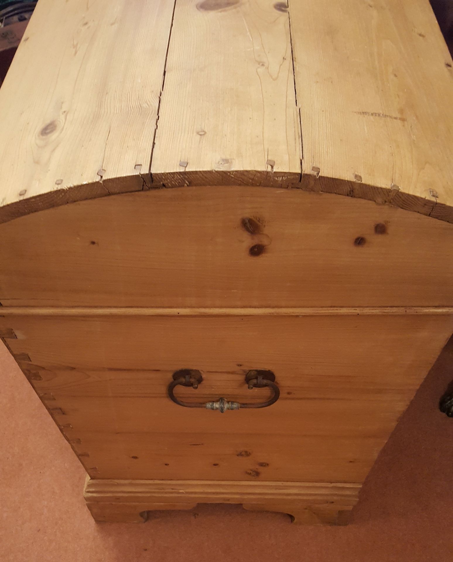 Vintage Large Pine Coffer Chest Planked Top - Image 3 of 3