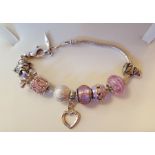 Vintage Sterling Silver Murano Charm Bracelet With Beads & Charms