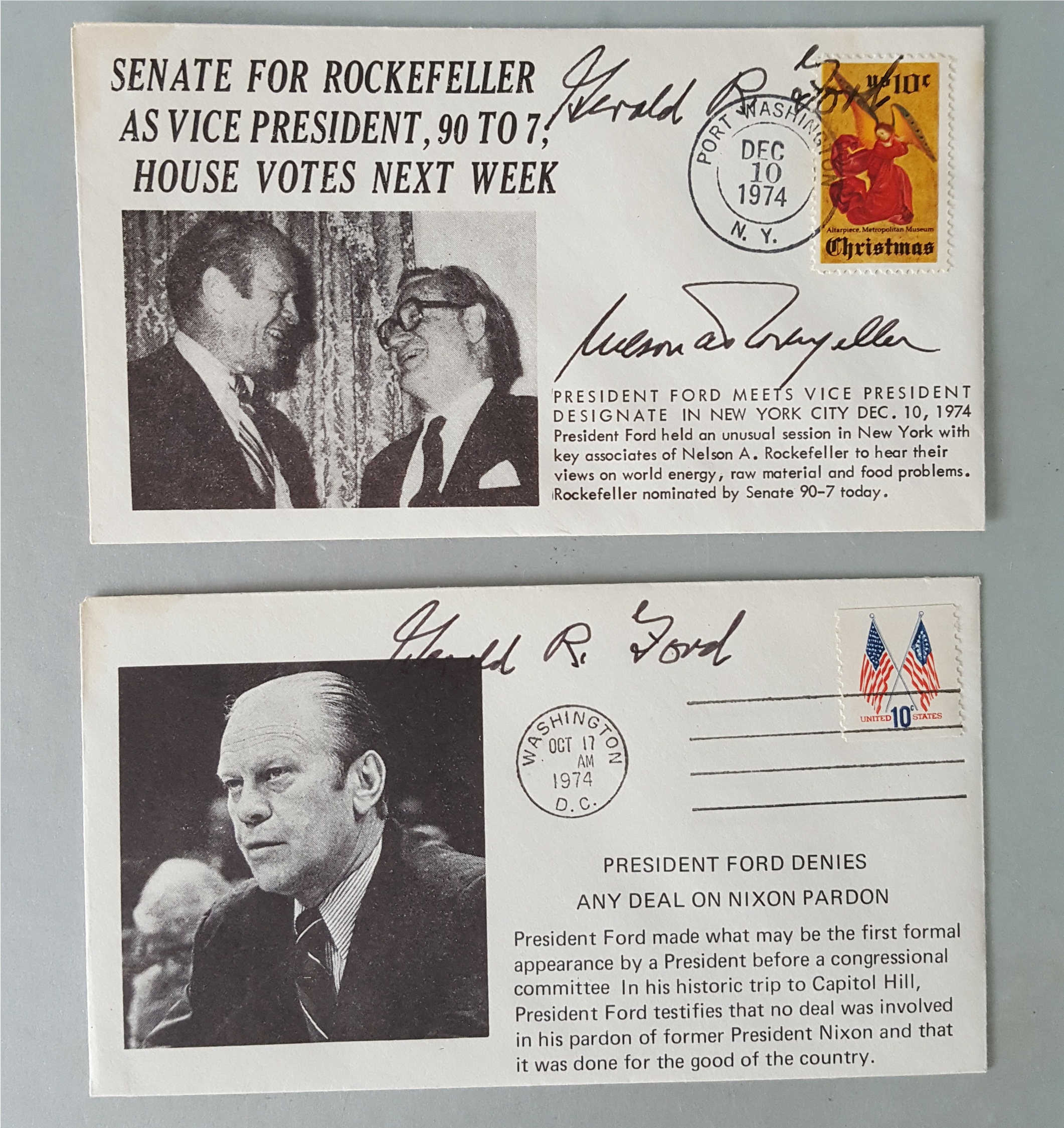 Vintage 2 x First Day Covers 1974 With Signatures USA President Gerald Ford & Nelson Rockerfeller