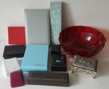 Vintage Retro 11 x Jewellery Boxes plus Ruby Red Dish NO RESERVE